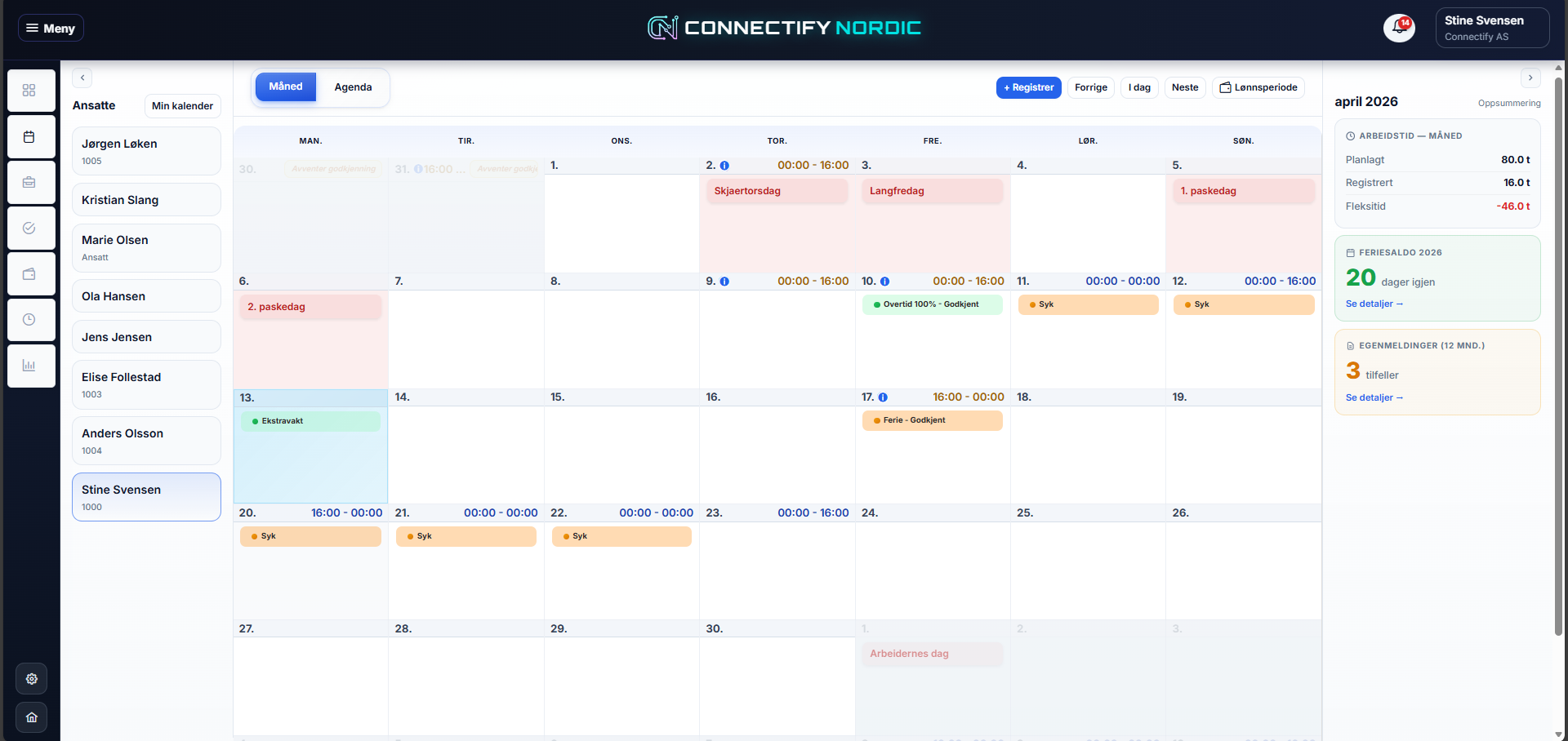 Skjermbilde av kalenderen i CN Calendar